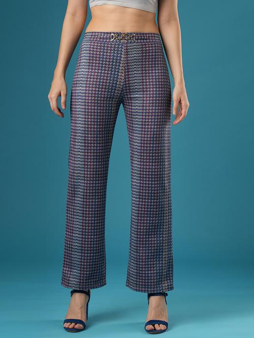 globus women navy blue canvas hazzy printed mid rise stretchable straight fit workwear treggings - 21393572 - Very Small Image - 1