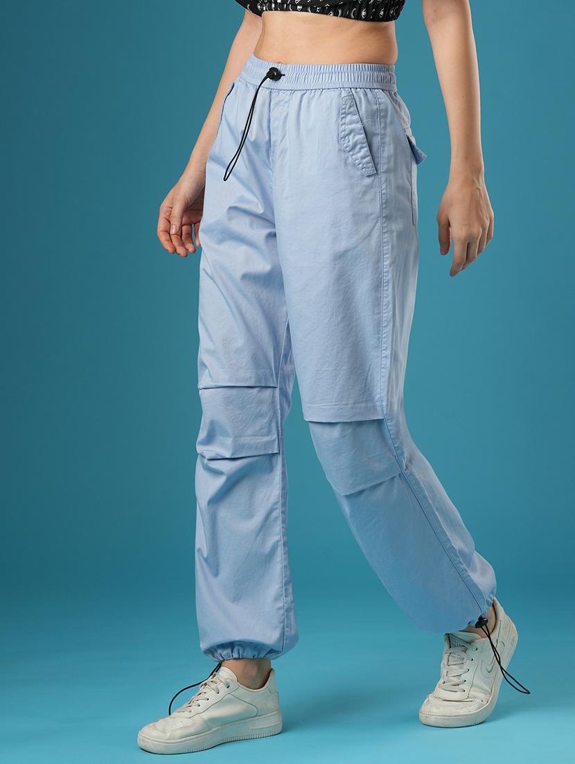 globus women powder blue mid-rise relaxed fit drawstring waist toggles hem parachute pant - 21393574 - Zoom Image - 2