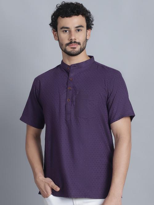 men mandarin neck self design short kurtas - 21393739 - Very Small Image - 1