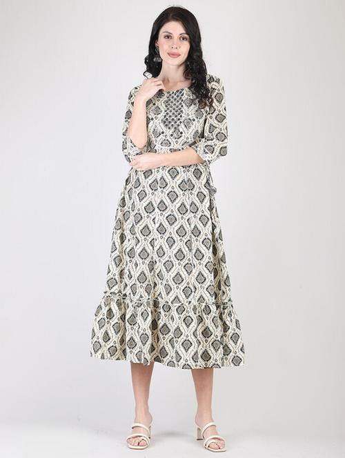 women cream cotton a-line ethnic dress - 21393775 - Very Small Image - 1