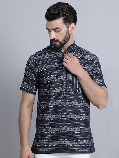 men mandarin neck printed short kurta - 21395196 - Very Small Image - 1