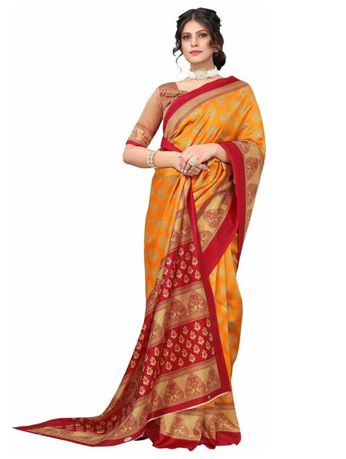 women yellow printed saree with blouse - 21395584 - Very Small Image - 1