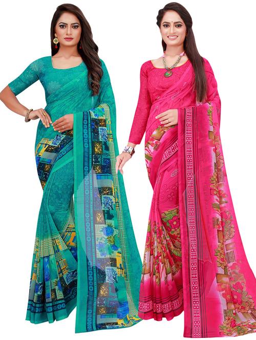 pack of 2 printed casual wear saree with blouse - 21395621 - Very Small Image - 1