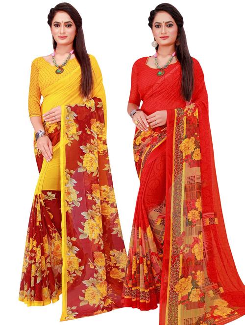 pack of 2 printed casual wear saree with blouse - 21395632 - Very Small Image - 1
