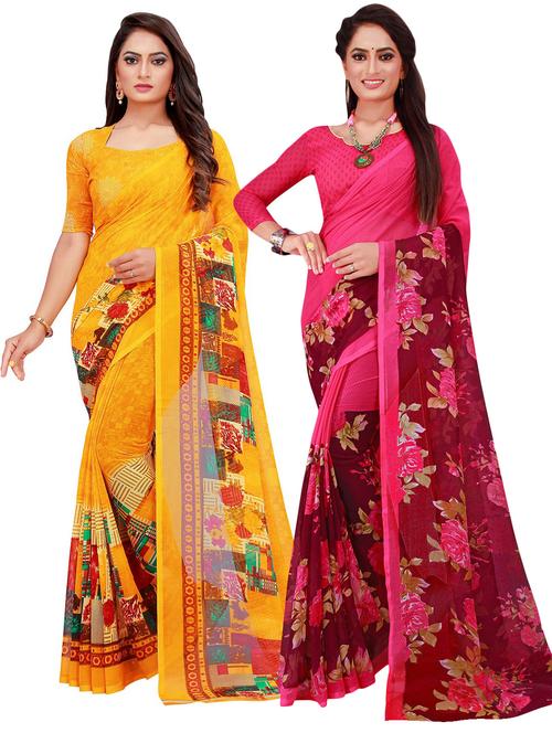 pack of 2 printed casual wear saree with blouse - 21395645 - Very Small Image - 1