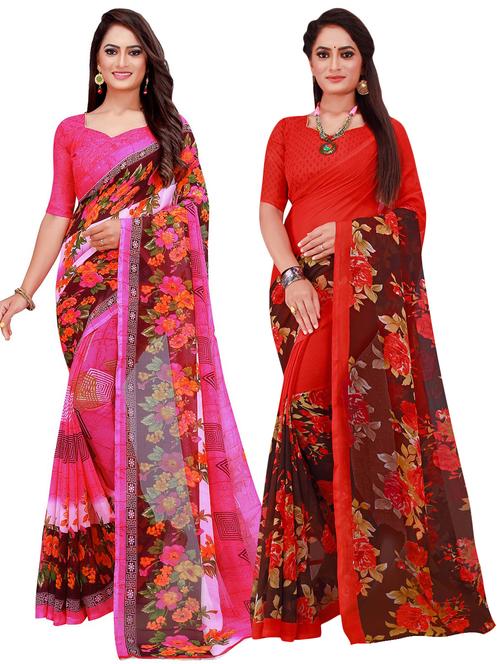 pack of 2 printed casual wear saree with blouse - 21395665 - Very Small Image - 1