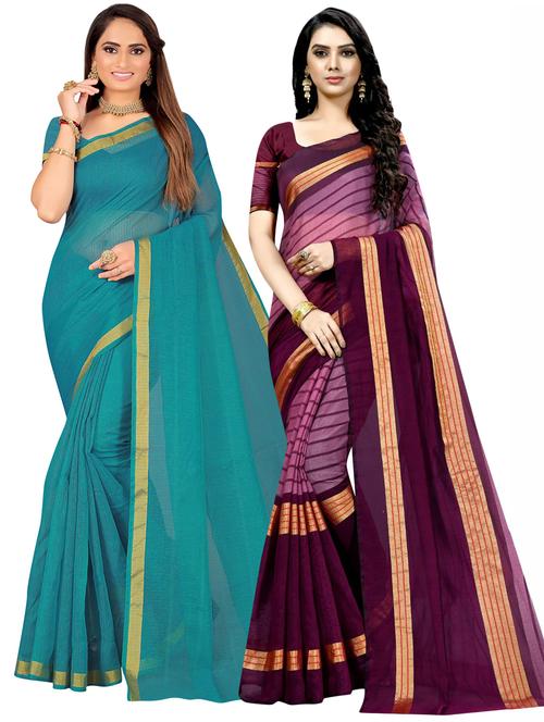 pack of 2 casual wear sarees with blouse - 21395735 - Very Small Image - 1