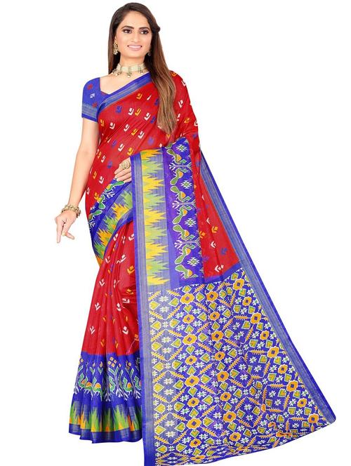 red printed casual wear saree with blouse - 21395753 - Very Small Image - 1