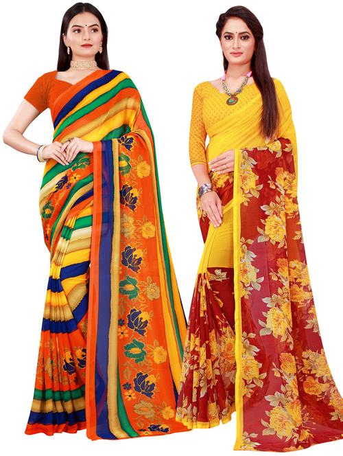 pack of 2 printed casual wear saree with blouse - 21395759 - Very Small Image - 1