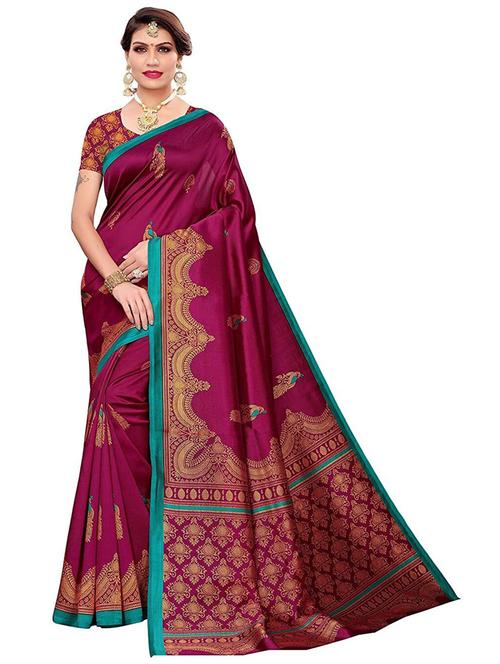 purple printed art silk saree with blouse - 21395767 - Very Small Image - 1