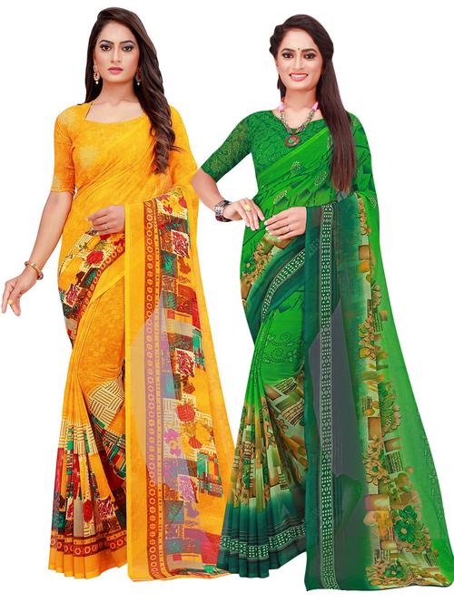 pack of 2 printed casual wear saree with blouse - 21395775 - Very Small Image - 1