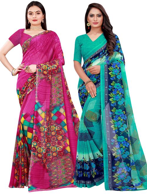 pack of 2 printed casual wear sarees with blouse - 21395777 - Very Small Image - 1