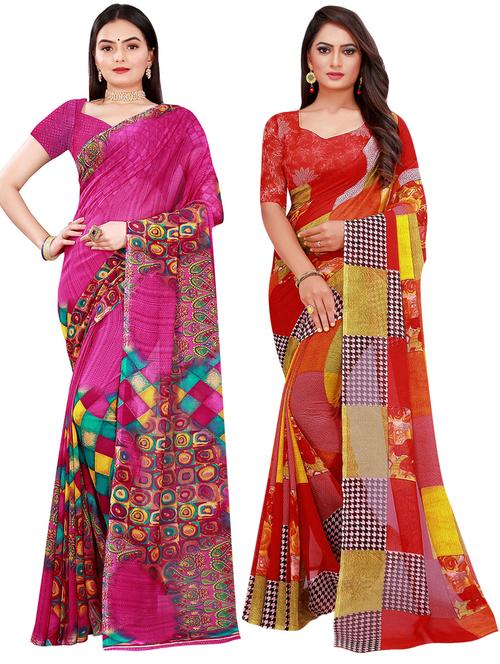 pack of 2 printed casual wear saree with blouse - 21395780 - Very Small Image - 1