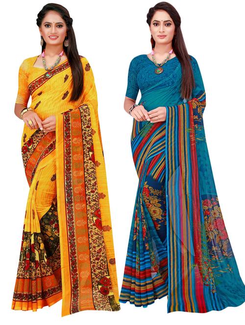 pack of 2 printed casual wear sarees with blouse - 21395784 - Very Small Image - 1
