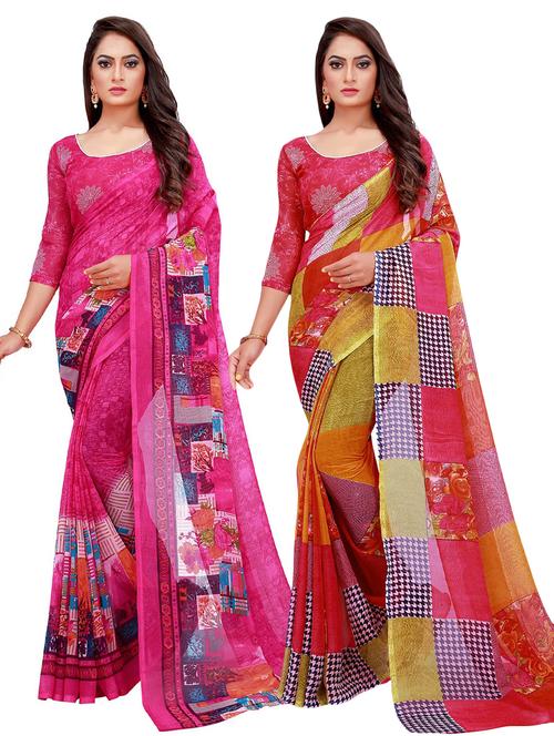 pack of 2 printed casual wear sarees with blouse - 21395794 - Very Small Image - 1