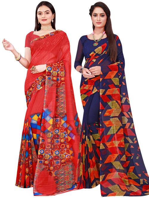 pack of 2 printed casual wear saree with blouse - 21395795 - Very Small Image - 1