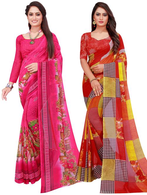 pack of 2 printed casual wear sarees with blouse - 21395797 - Very Small Image - 1