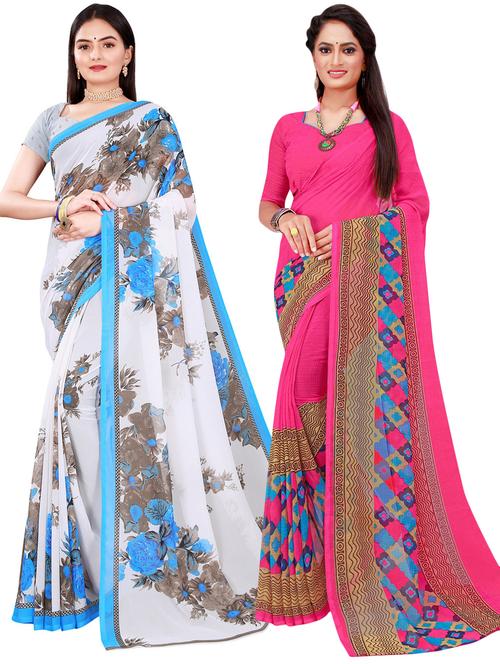 pack of 2 printed casual wear saree with blouse - 21395798 - Very Small Image - 1