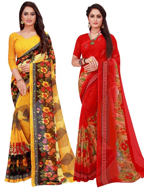 pack of 2 printed casual wear saree with blouse - 21395799 - Very Small Image - 1