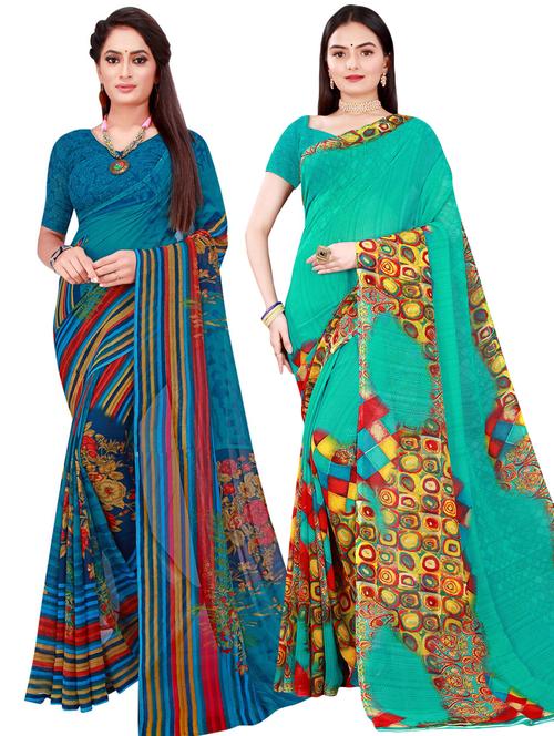 pack of 2 printed casual wear sarees with blouse - 21395801 - Very Small Image - 1