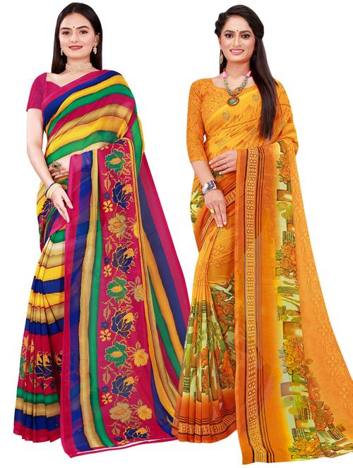 pack of 2 printed casual wear saree with blouse - 21395804 - Very Small Image - 1