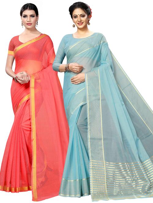 pack of 2 casual wear sarees with blouse - 21395857 - Very Small Image - 1