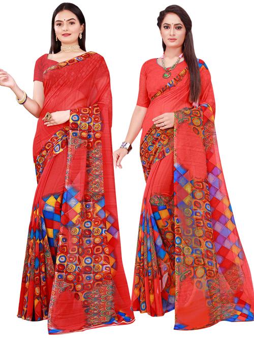 pack of 2 printed casual wear saree with blouse - 21395864 - Very Small Image - 1
