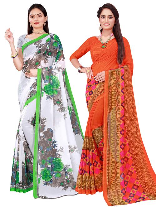pack of 2 printed casual wear sarees with blouse - 21395866 - Very Small Image - 1