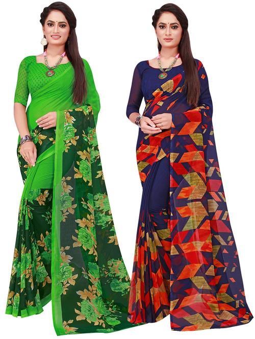 pack of 2 printed casual wear sarees with blouse - 21395867 - Very Small Image - 1