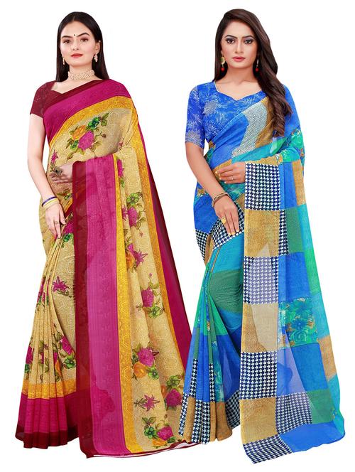 pack of 2 printed casual wear saree with blouse - 21395868 - Very Small Image - 1