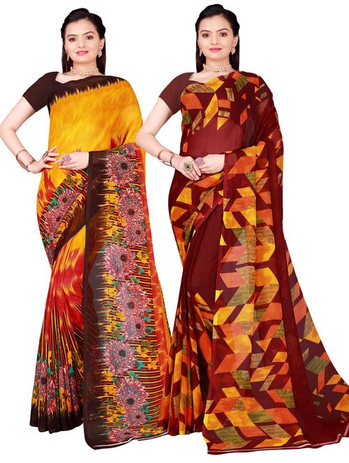 pack of 2 printed casual wear sarees with blouse - 21395872 - Very Small Image - 1