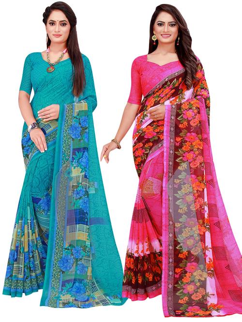 pack of 2 printed casual wear sarees with blouse - 21395873 - Very Small Image - 1
