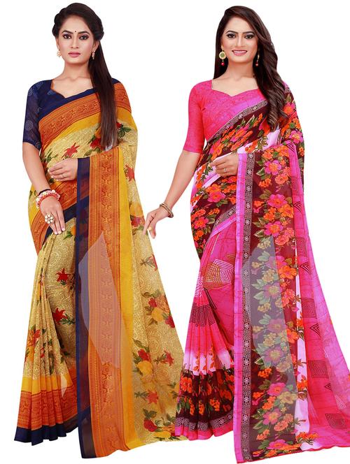 pack of 2 printed casual wear sarees with blouse - 21395876 - Very Small Image - 1