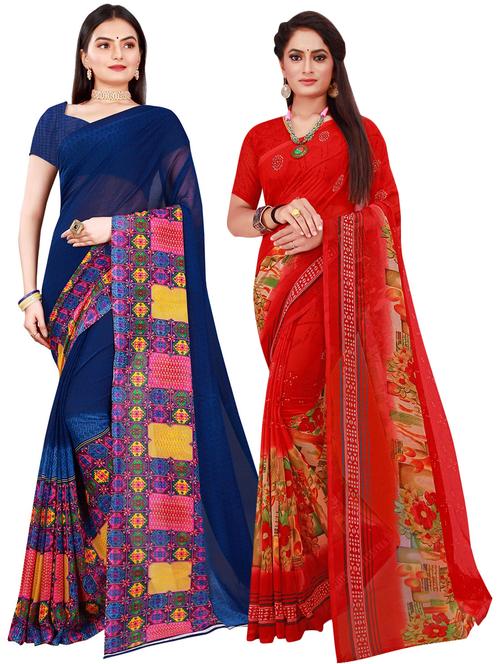 pack of 2 printed casual wear sarees with blouse - 21395878 - Very Small Image - 1