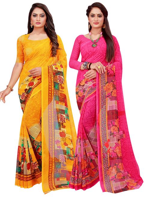 pack of 2 printed casual wear sarees with blouse - 21395879 - Very Small Image - 1