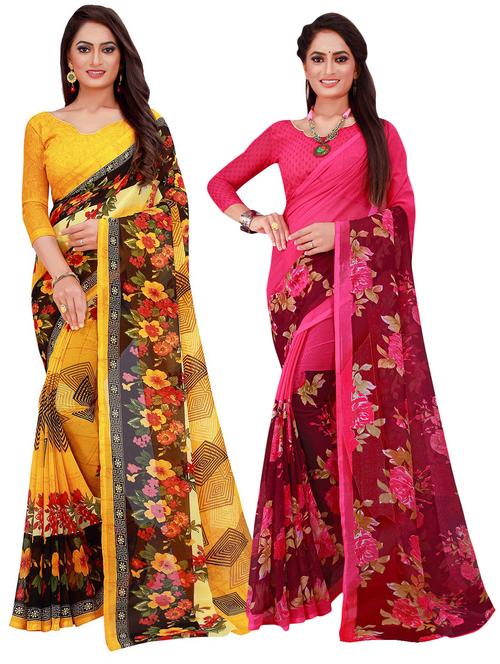 pack of 2 printed casual wear saree with blouse - 21395891 - Very Small Image - 1