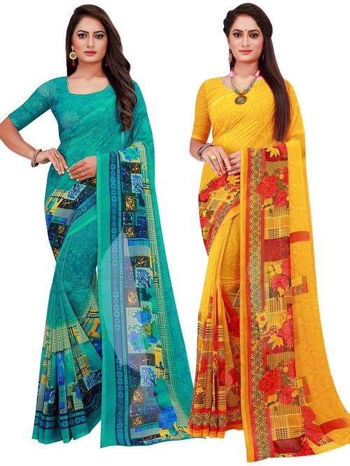 pack of 2 printed casual wear sarees with blouse - 21395892 - Very Small Image - 1