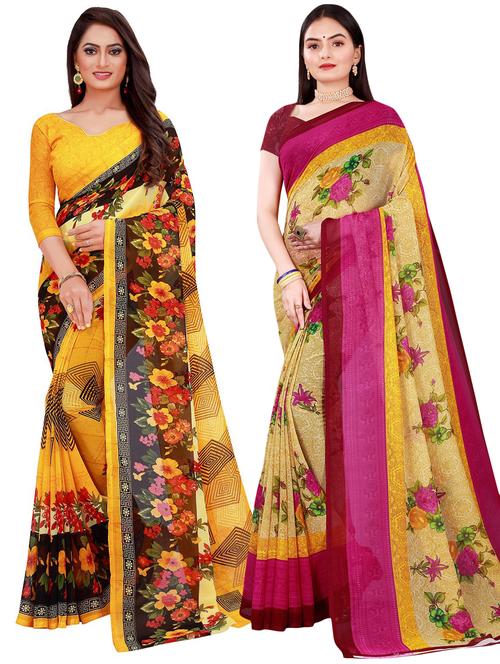 pack of 2 printed casual wear sarees with blouse - 21395894 - Very Small Image - 1