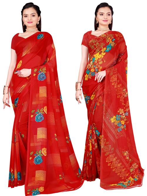 pack of 2 printed casual wear sarees - 21395895 - Very Small Image - 1