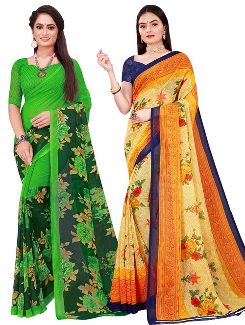 pack of 2 printed casual wear sarees with blouse - 21395897 - Very Small Image - 1