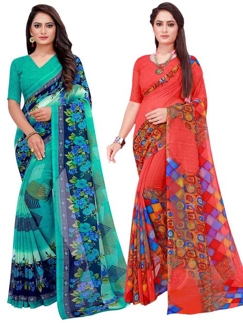 pack of 2 printed casual wear sarees with blouse - 21395906 - Very Small Image - 1