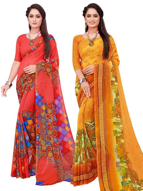 pack of 2 printed casual wear saree with blouse - 21395907 - Very Small Image - 1