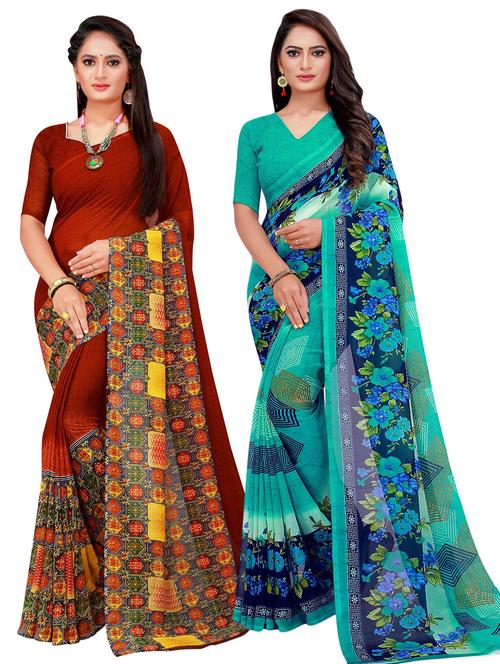 pack of 2 printed casual wear sarees with blouse - 21395910 - Very Small Image - 1