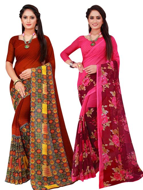 pack of 2 printed casual wear sarees with blouse - 21395911 - Very Small Image - 1