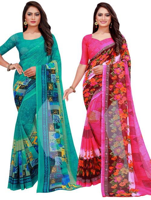 pack of 2 printed casual wear saree with blouse - 21395912 - Very Small Image - 1