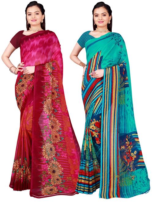 pack of 2 printed casual wear sarees with blouse - 21395931 - Very Small Image - 1