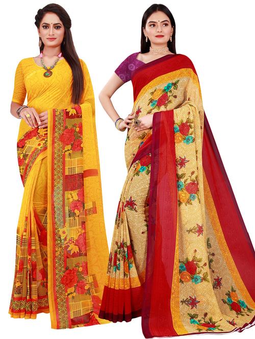 pack of 2 printed casual wear saree with blouse - 21395932 - Very Small Image - 1