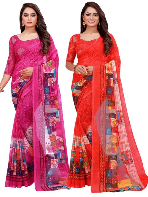 pack of 2 printed casual wear saree with blouse - 21395934 - Very Small Image - 1