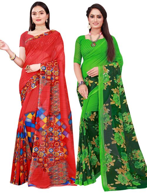 pack of 2 printed casual wear sarees with blouse - 21395941 - Very Small Image - 1