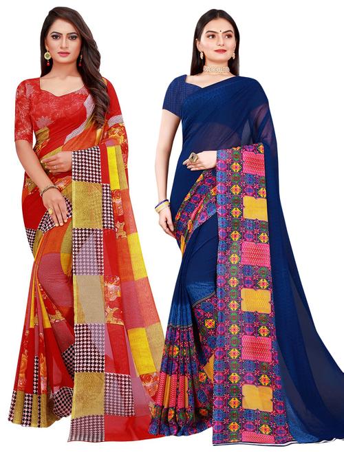 pack of 2 printed casual wear sarees with blouse - 21395959 - Very Small Image - 1